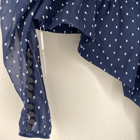 Self-Portrait Plumetis Frill One Shoulder Blouse Navy Blue Polka Dot Size 6 - Picture 12 of 16